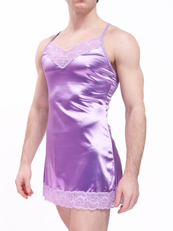 Elegant Satin & Lace Chemise for Men in Lavender - Bild 4