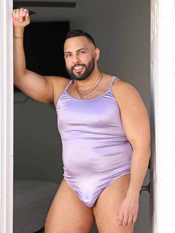 Men's Luxe Satin Thong Bodysuit - Shimmery Lilac - Image 6