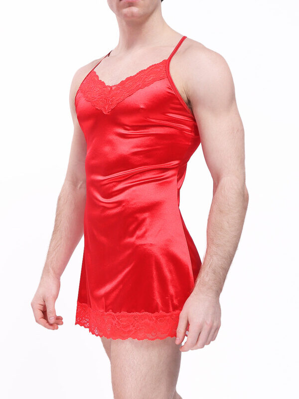 Elegant Red Satin & Lace Chemise for Men and Women - Bild 3