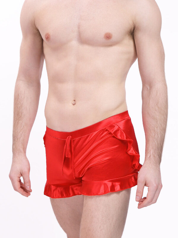 Luxe Satin Ruffle Shorts for Men in Purple - Afbeelding 4