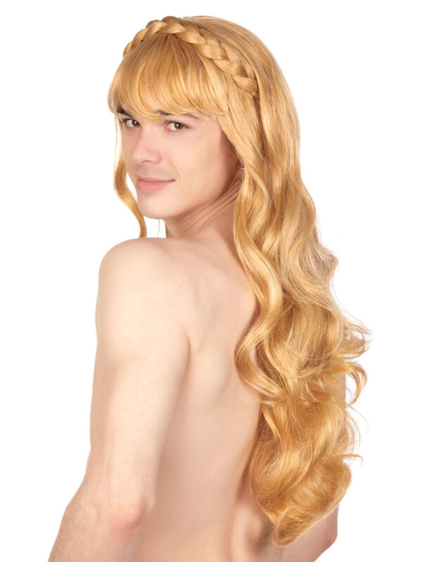 Elegant Long Wavy Blonde Wig with Maiden Braid