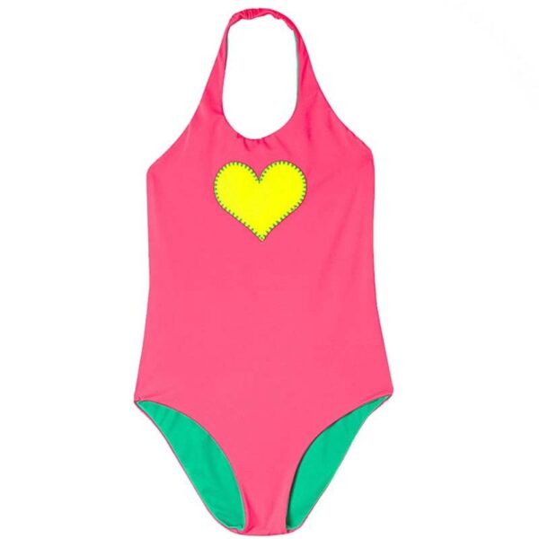 Maillot de bain une pièce mignon à cœur rose pour enfants