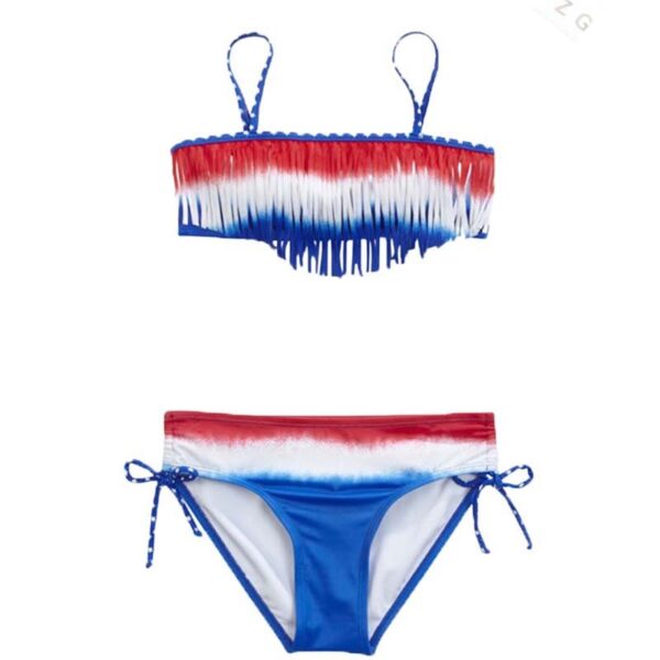 Kids Patriotic Fringed Bikini Set - Red, White, Blue Swimwear