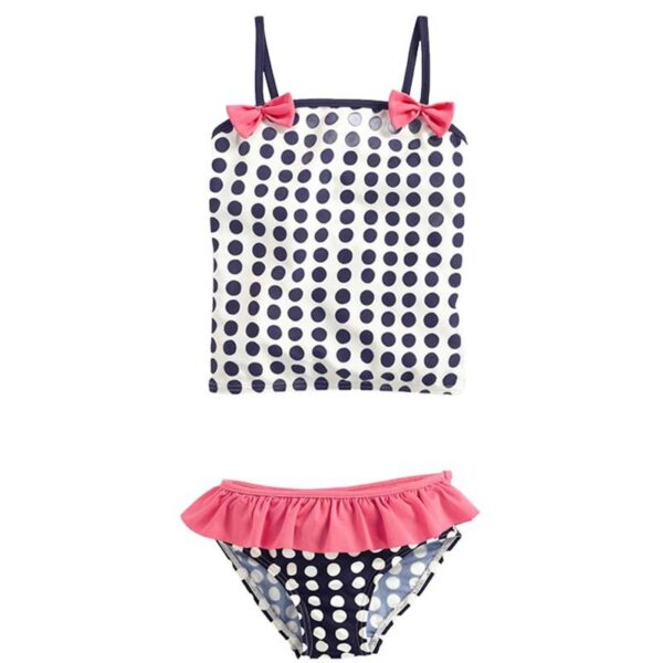 Tankini infantil de lunares con volante rosa