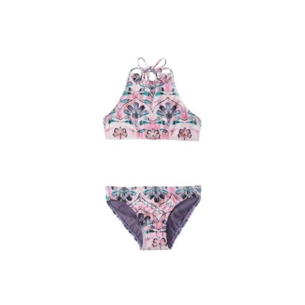 Elegante conjunto de bikini para niña' Floral con cuello alto y escote halter