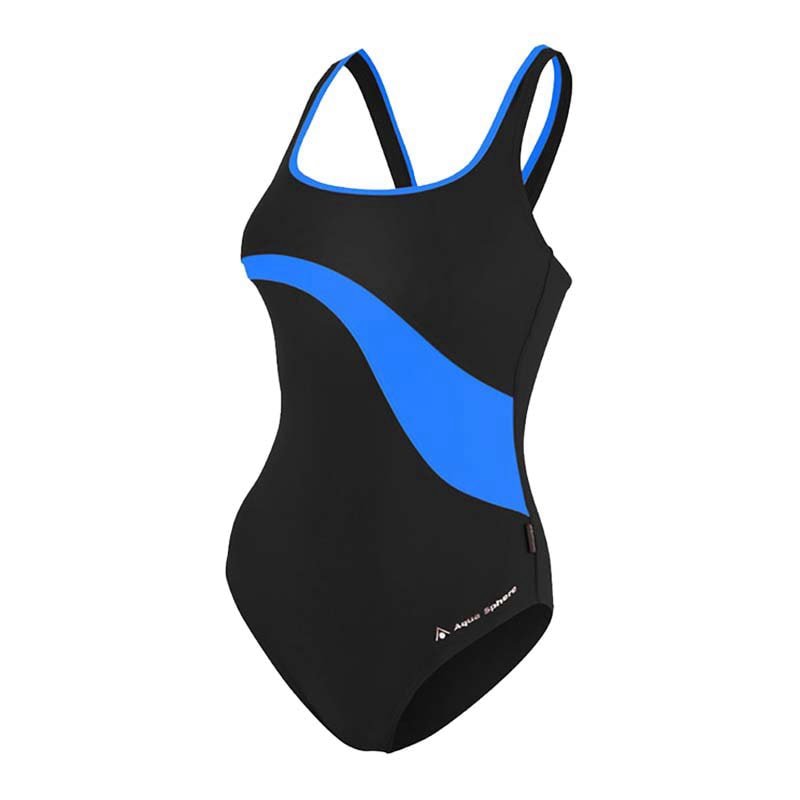 Women's Racer Back Athletic Swimsuit - Blue & Black - LIKEDRESS