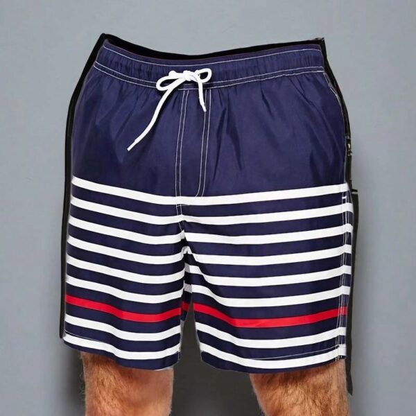 Men's Tricolor Beach Shorts with Striped Pattern