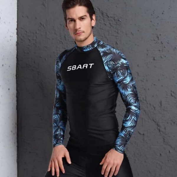 Men's Long Sleeve Rash Vest with Tropical Pattern